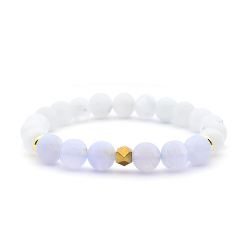 Blue Lace Agate Moonstone Bracelet for Emotional Stability