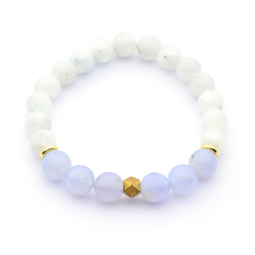 Blue Lace Agate Moonstone Bracelet for Emotional Stability